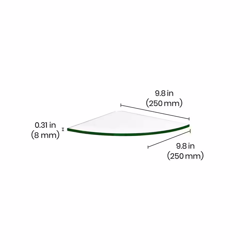 Dolle GLASSLINE CORNER 9.8 in. x 9.8 in. x 0.31 in. Clear Glass Decorative Wall Shelf without Brackets