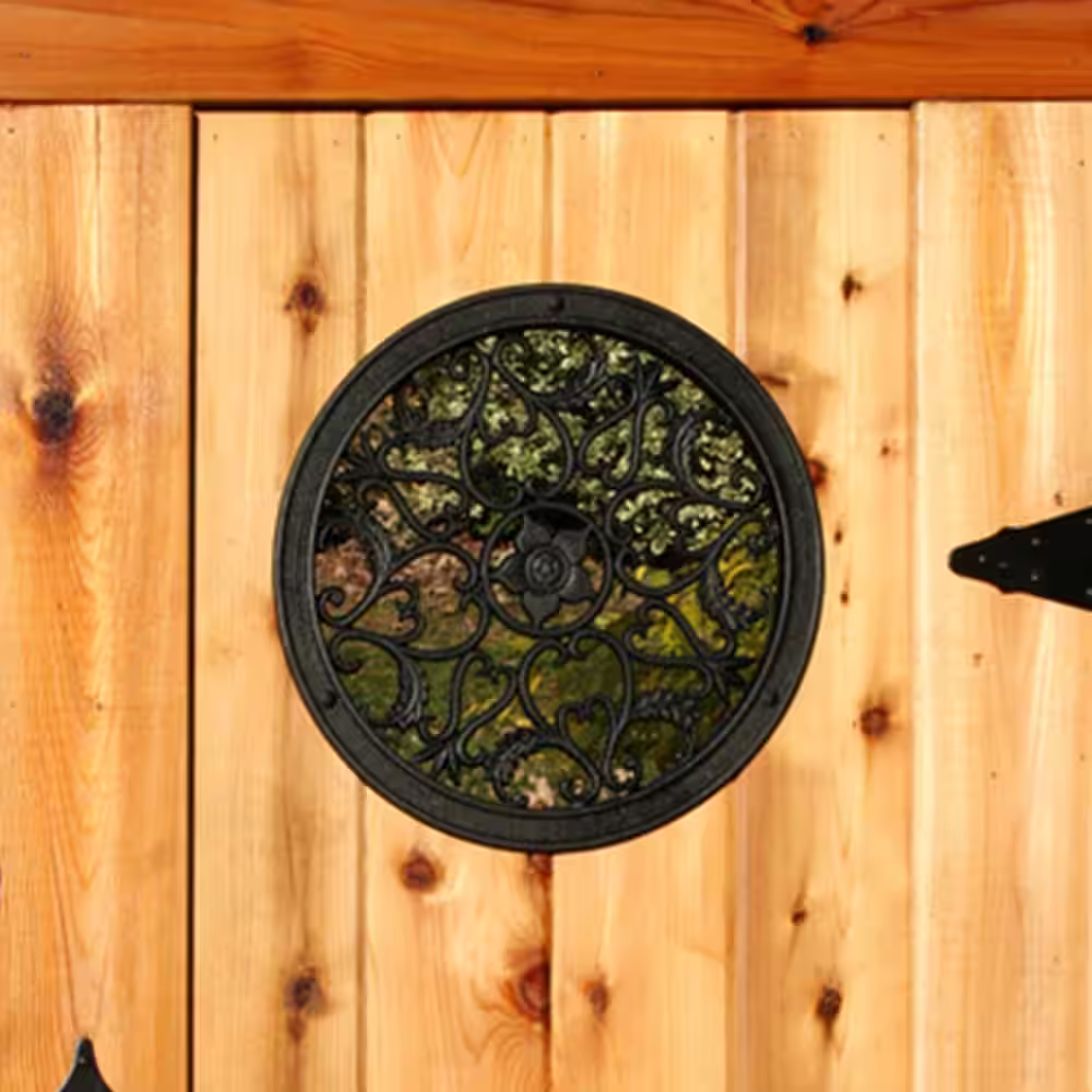 NUVO IRON 15 in. Diameter Black Cast Aluminum Round Insert for Wooden Gate or Fence