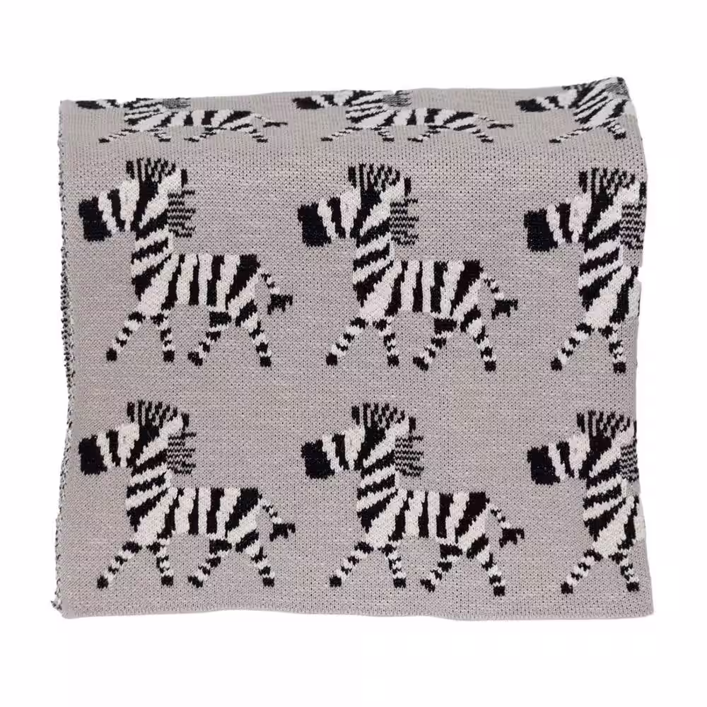HomeRoots Jordan Grey Animal Cotton Baby Blanket