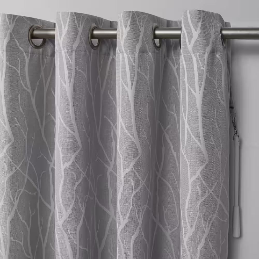 EXCLUSIVE HOME Forest Hill Patio Dove Grey Nature Woven Room Darkening Grommet Top Curtain, 108 in. W x 84 in. L