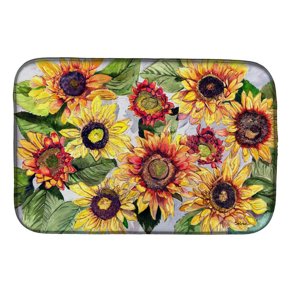 Caroline's Treasures 14 in. x 21 in. Multicolor Sunflowers Dish Drying Mat