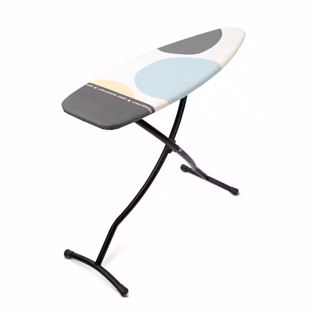 Brabantia Ironing Board D, 53 x 18 in with Heat Resistant Parking Zone, Spring Bubbles Cover and Black Frame