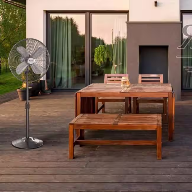 None Adjustable-Height 16 in. Black Oscillating 3 Adjustable Speed Energy Save Pedestal Stand Fan for Indoor, Office & Dorm