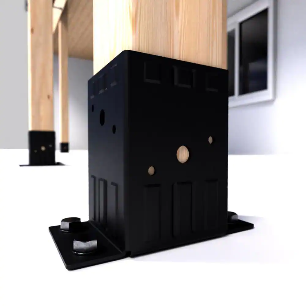 Peak Products 4 in. x 4 in. Powder-Coated Black Heavy-Duty Steel Bolt Down Post Base Support