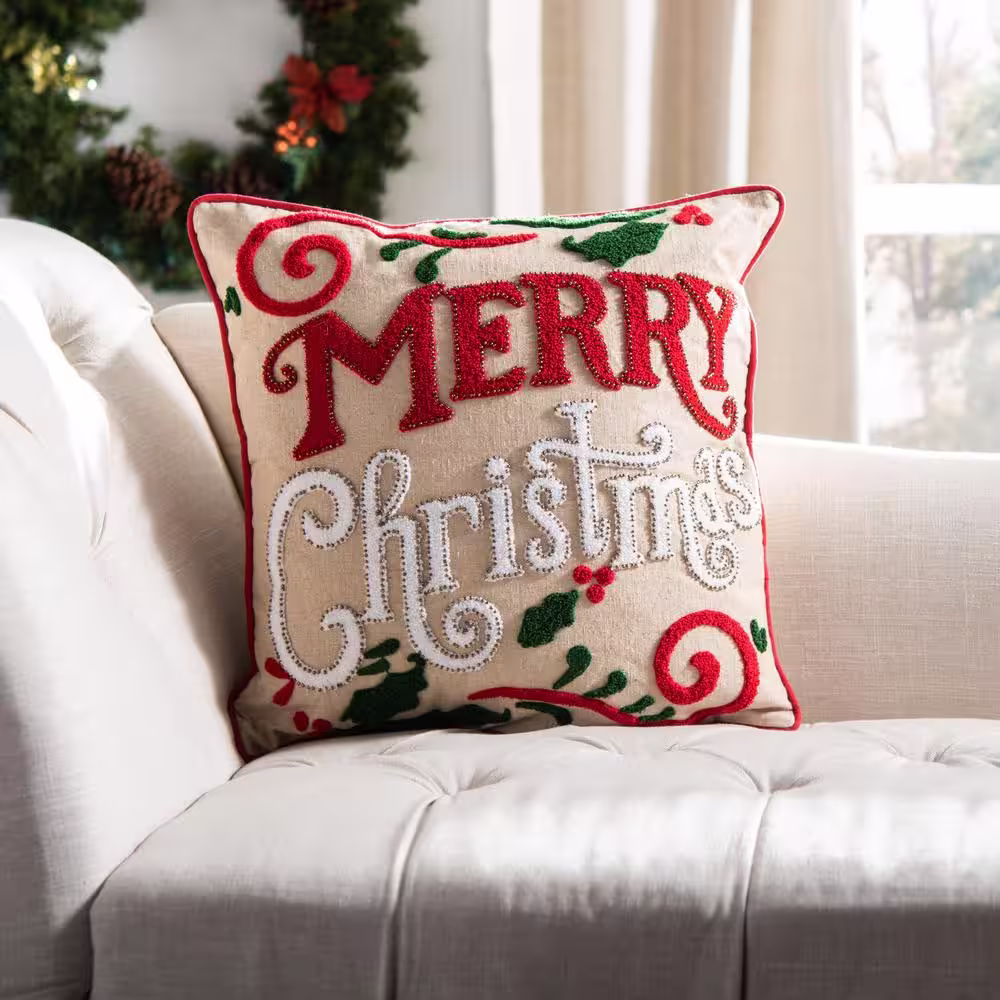 SAFAVIEH Merry Merry Green/Red/Beige 18 in. x 18 in. Throw Pillow