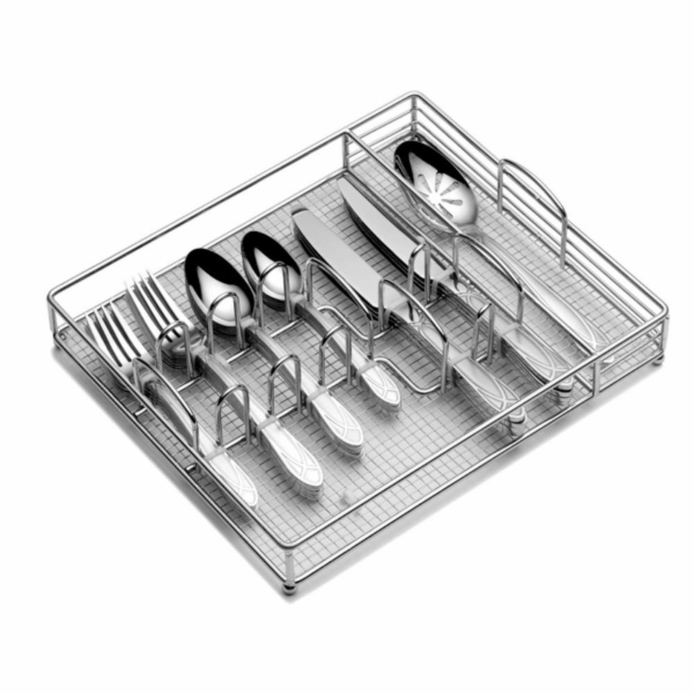 Pfaltzgraff Mirage Frost 45-Piece Flatware Set with Wire Caddy (Service for 8)