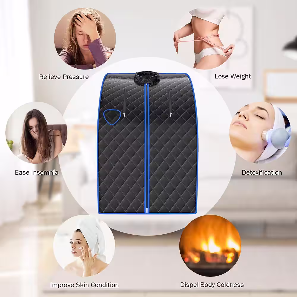 Costway 1-Person Electric Heater Portable Steam Sauna w/ 9-Gear Adjustable Temperature and Herbal Box Black