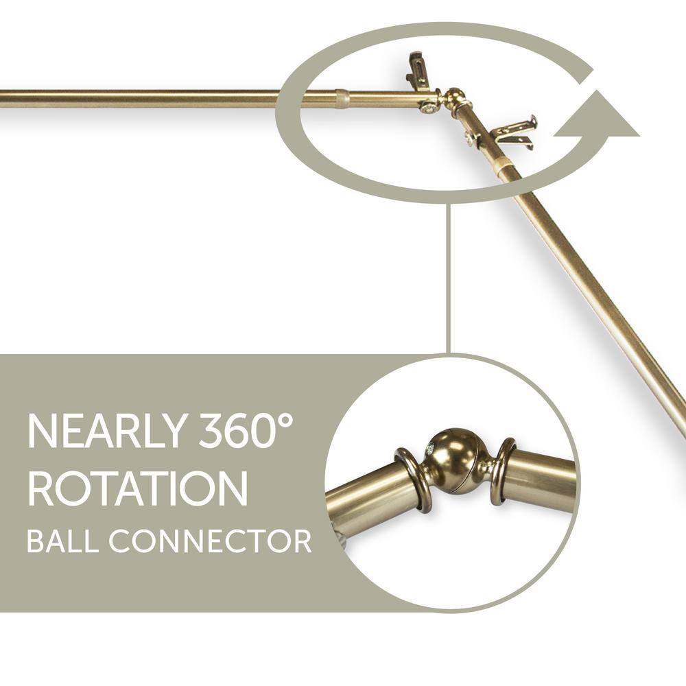 EMOH Johona 20-36 in. sides, 38-72 in. center Adjustable Bay Window Double Curtain Rod 13/16 in. in Antique Brass with Finial