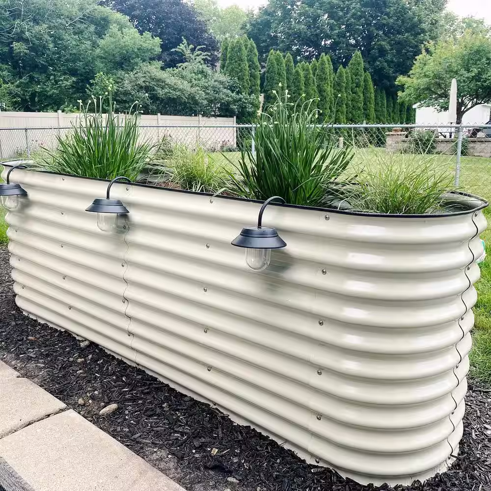 vego garden 32 in. Extra-Tall 9-In-1 Modular Pearl White Metal Raised Garden Bed Kit