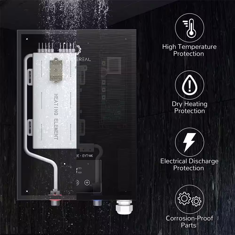 Airthereal Electric Tankless Water Heater 14kW - Endless On-Demand Hot Water - Self Modulates to Save Energy Use - for 1 Shower