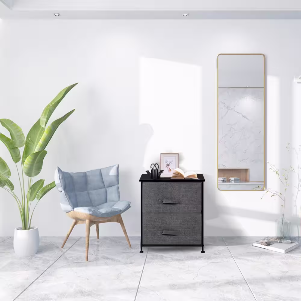 None 11.87 in. W x 20 in. H Gray 2-Drawer Fabric Storage Chest with Gray Drawers