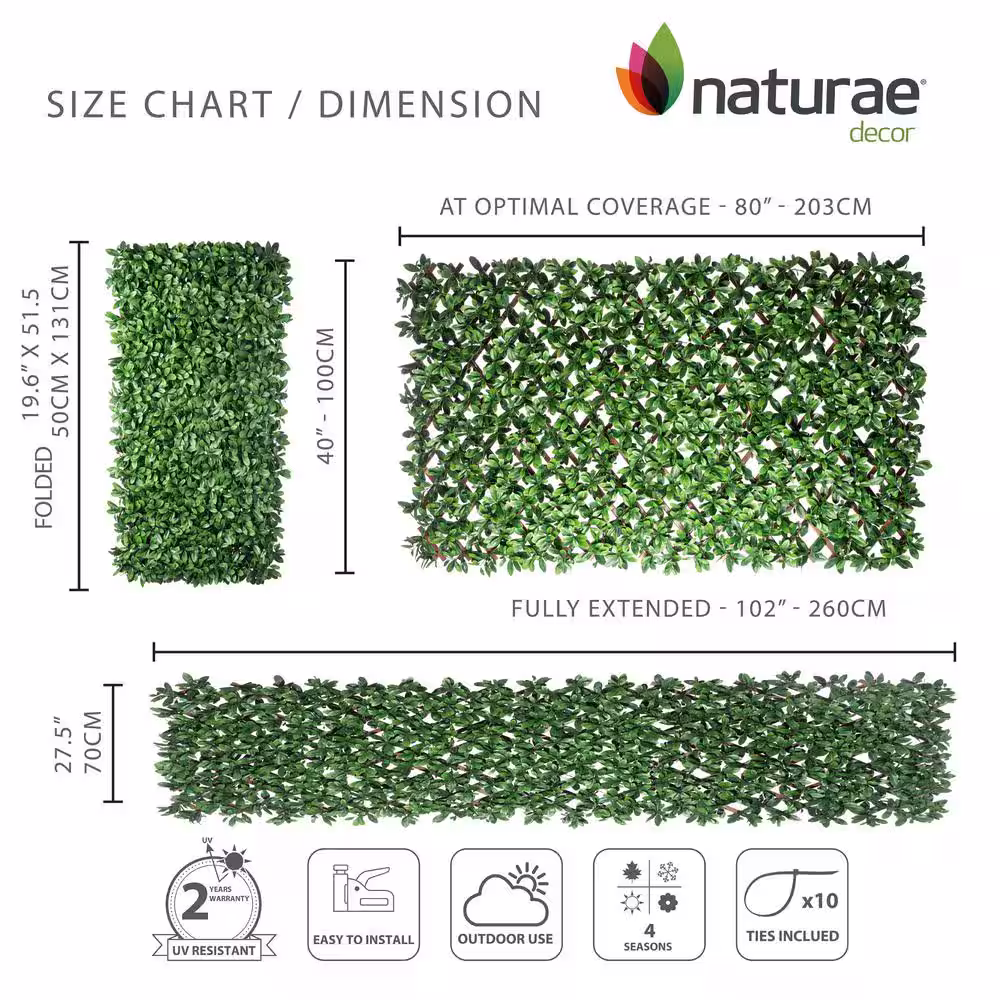 NATURAE DECOR 40 in. x 80 in. PVC Expandable Trellis Artificial Ficus Leaves