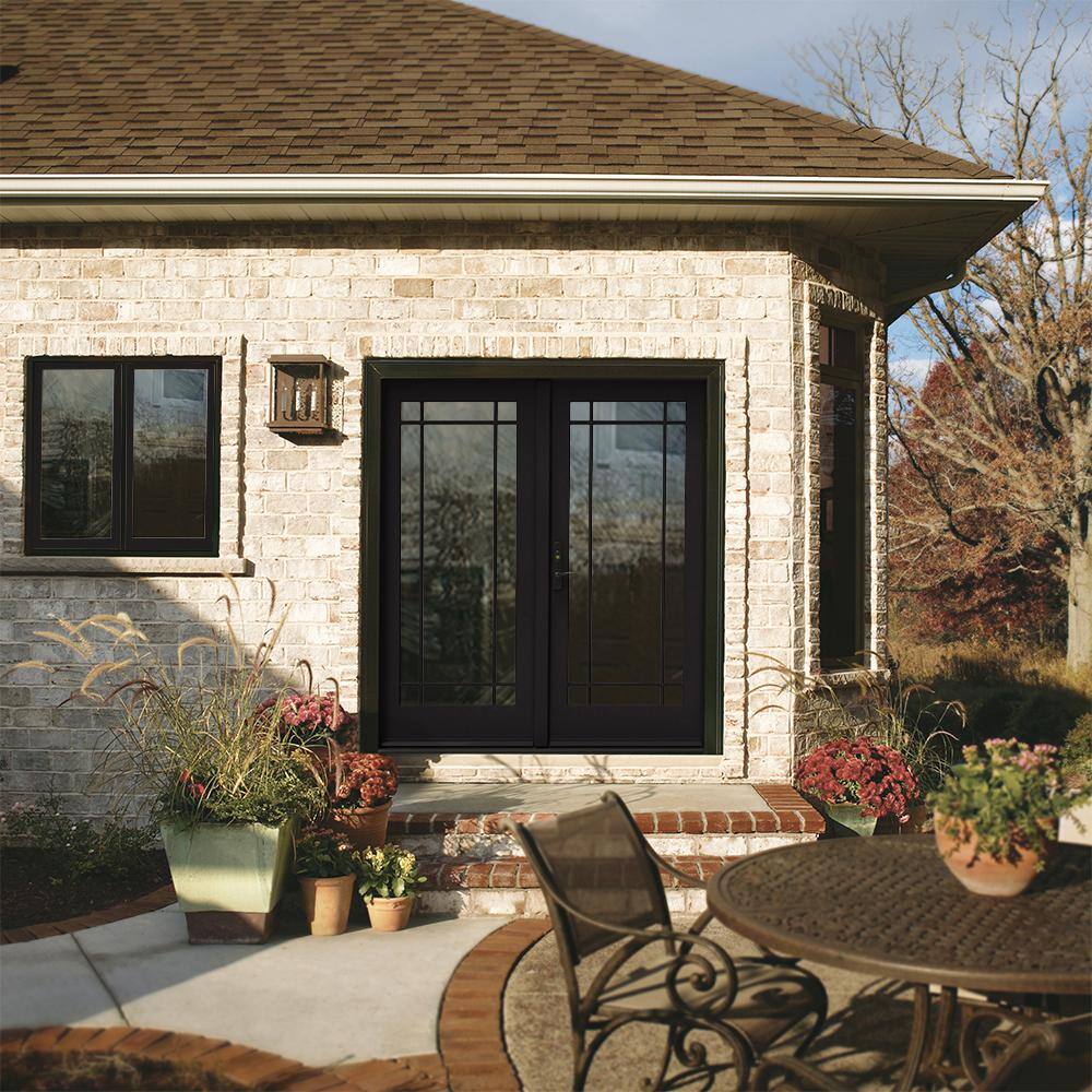 JELD-WEN 72 in. x 80 in. W-5500 Black Clad Wood Right-Hand 9 Lite French Patio Door w/Unfinished Interior