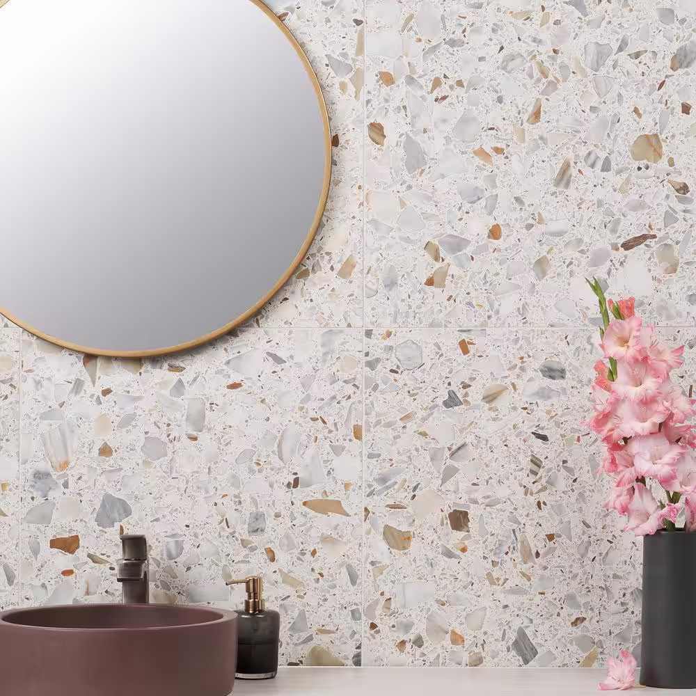 Ivy Hill Tile Terra Italia Calacatta 23.62 in. x 23.62 in. Honed Marble Terrazzo Floor and Wall Tile (3.87 sq. ft./Each)