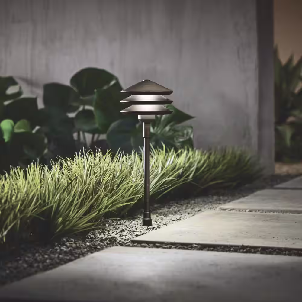 Hampton Bay 10-Watt Equivalent 100 Lumens Low Voltage Antique Brass Integrated LED 3-Tier Outdoor Landscape Path Light