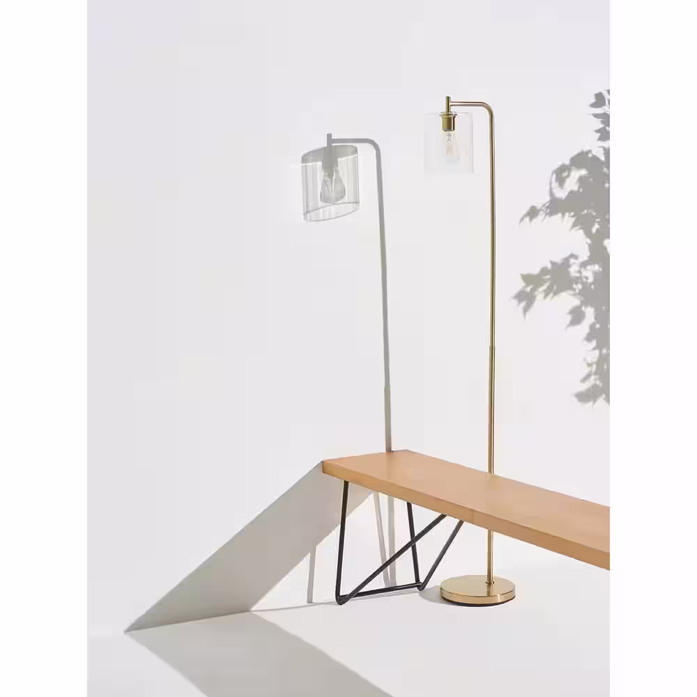 Brightech Elizabeth 66 in. Brass Industrial LED Arc Floor Lamp with Glass Shade and Edison Bulb
