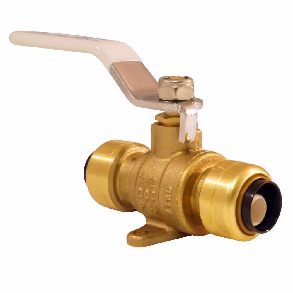 Tectite 1/2 in. Brass Push Ball Valve with Flange and Drain