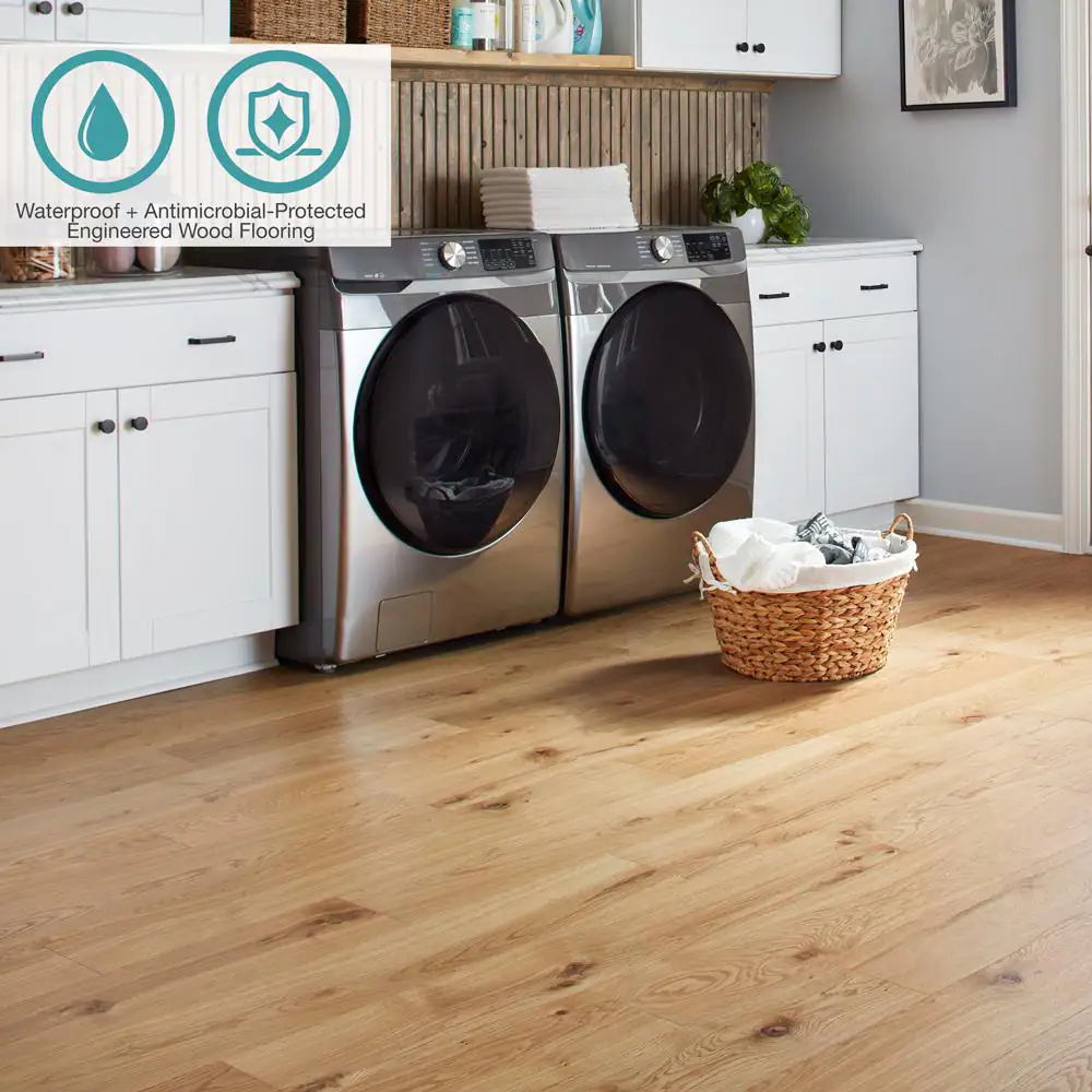 Pergo Defense+ Natural White Oak 3/8 in. T x 7.5 in. W Waterproof Engineered Hardwood Flooring (1104.3 sq.ft/pallet)
