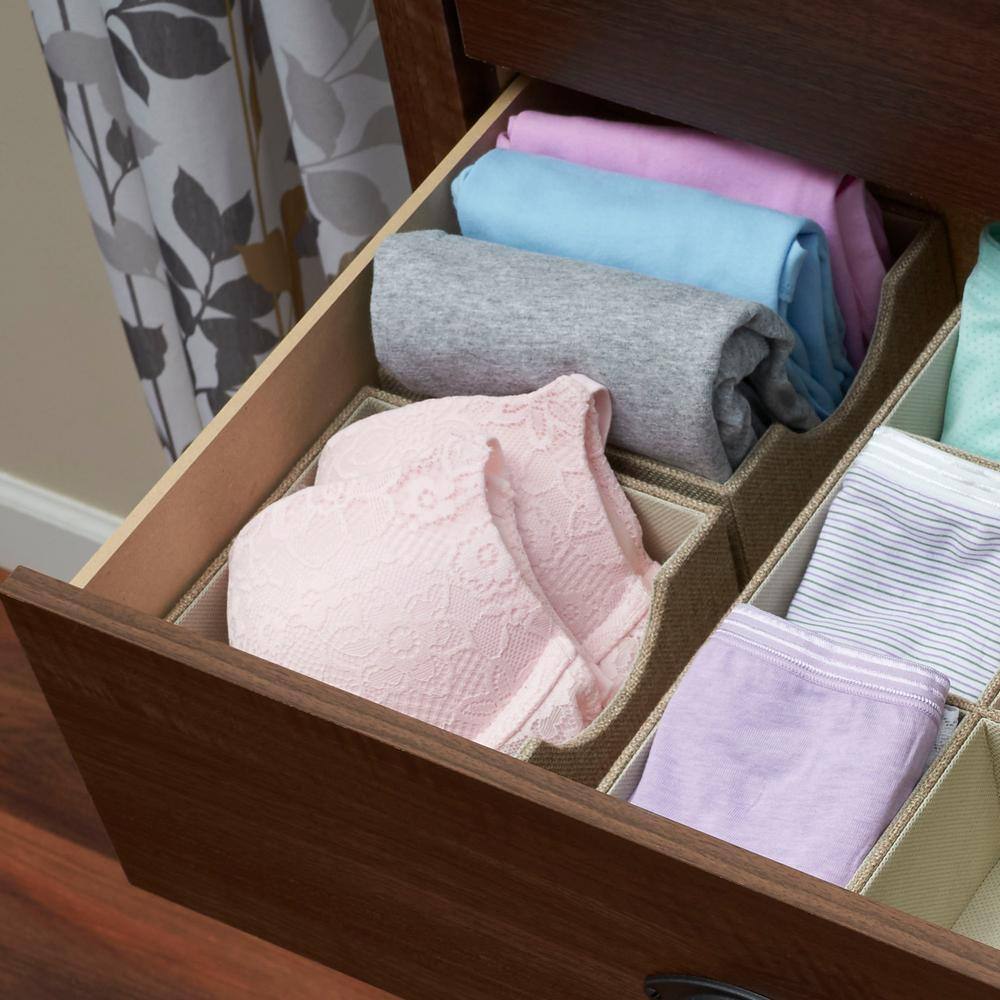 HOUSEHOLD ESSENTIALS 6 in. x 3 in. Latte Stackable Fabric Covered Drawers (2-Piece)