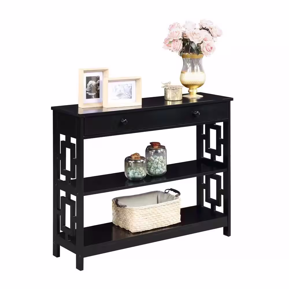 Convenience Concepts Town Square 39.5 in. Black 31.5 in. Rectangular Wood Console Table with 2-Shelves