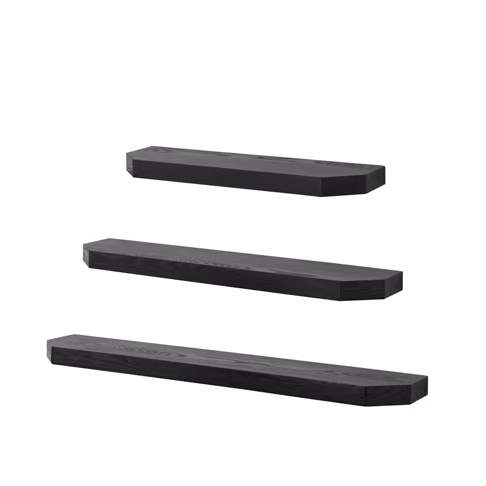StyleWell 1.6 in H x 36 in. W x 7 in. D Black Wood Floating Wall Shelf (Set of 3)