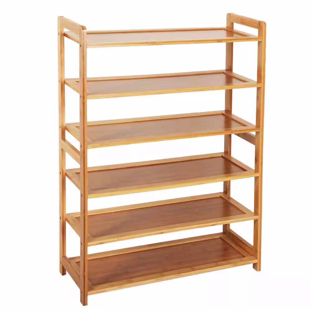None 26.77 in. L x 9.84 in. W x 35.43 in. H 18-Pairs 6-Tier Bronze Bamboo Shoe Rack