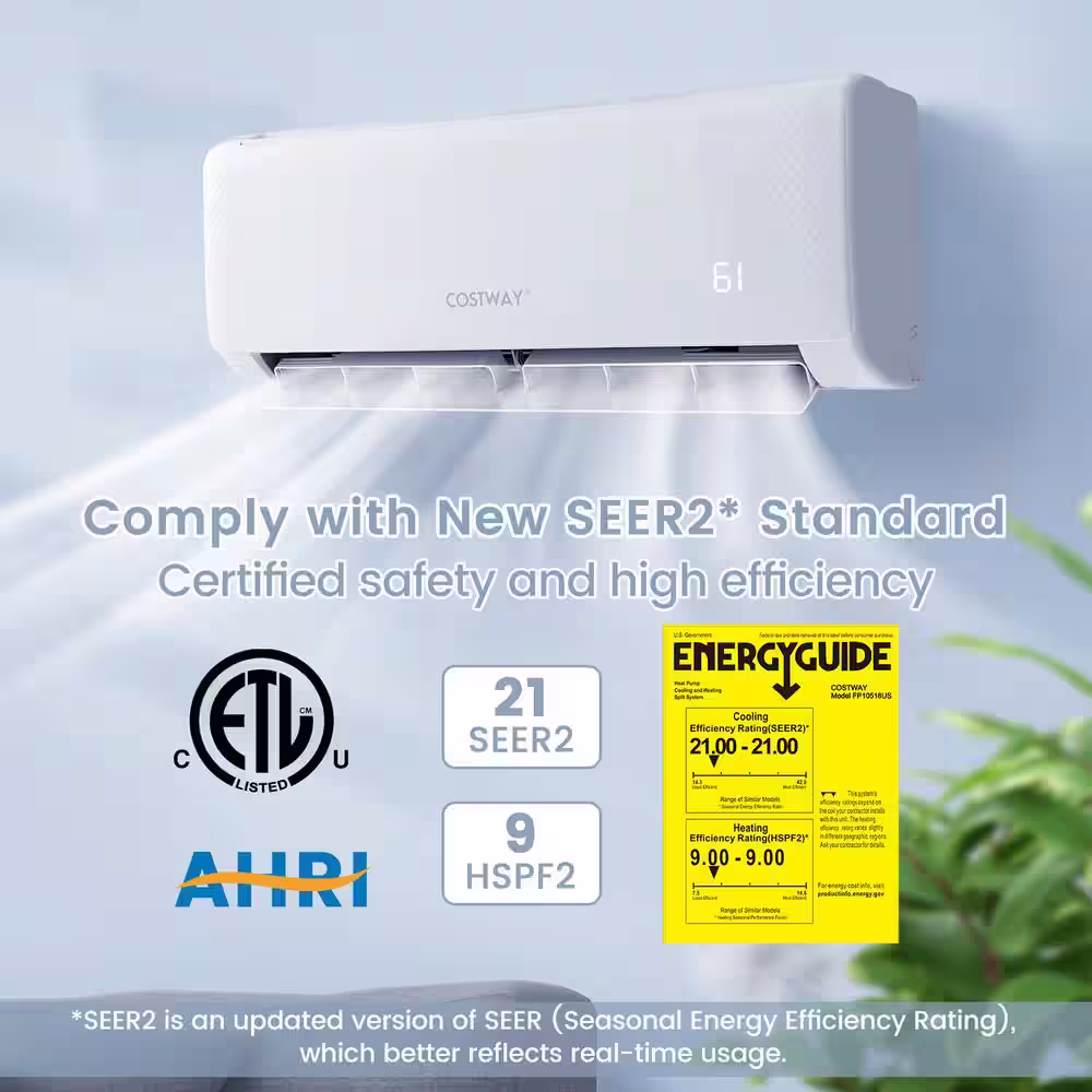 Costway 17,000 BTU Mini Split Air Conditioner AC Unit with Heat Pump & Remote Control