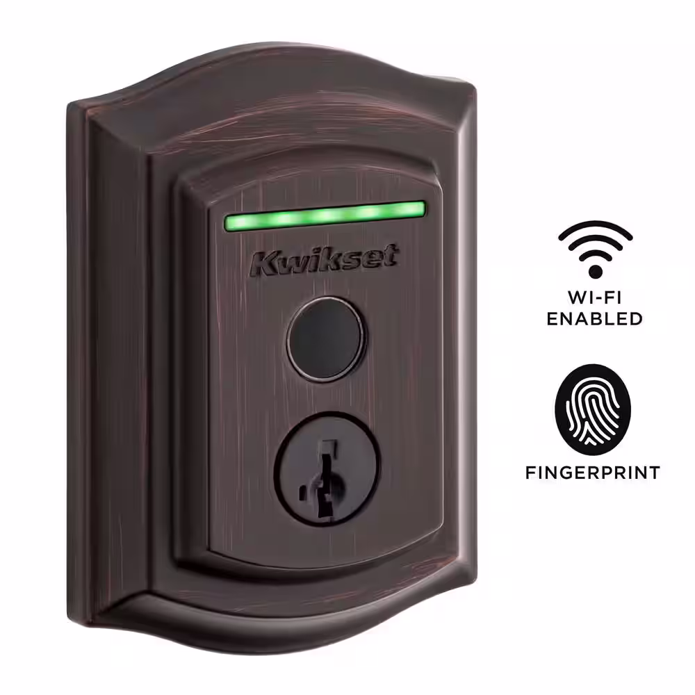 Kwikset Halo Touch Venetian Bronze Traditional Fingerprint WiFi Elec Smart Lock Deadbolt Feat SmartKey Security w/ Tustin lever