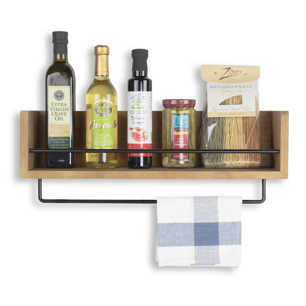 Rustic State Wooden Wall Shelf with Metal Rail :Walnut Hand-Stained