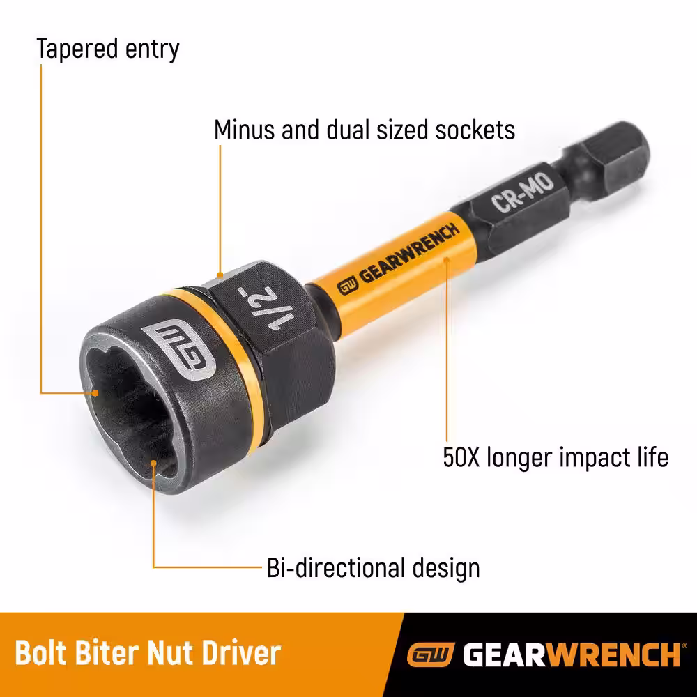 GEARWRENCH Bolt Biter Bi-Directional SAE & Metric Impact Grade Nut Extractor and Driver Set with Case (16-Piece)
