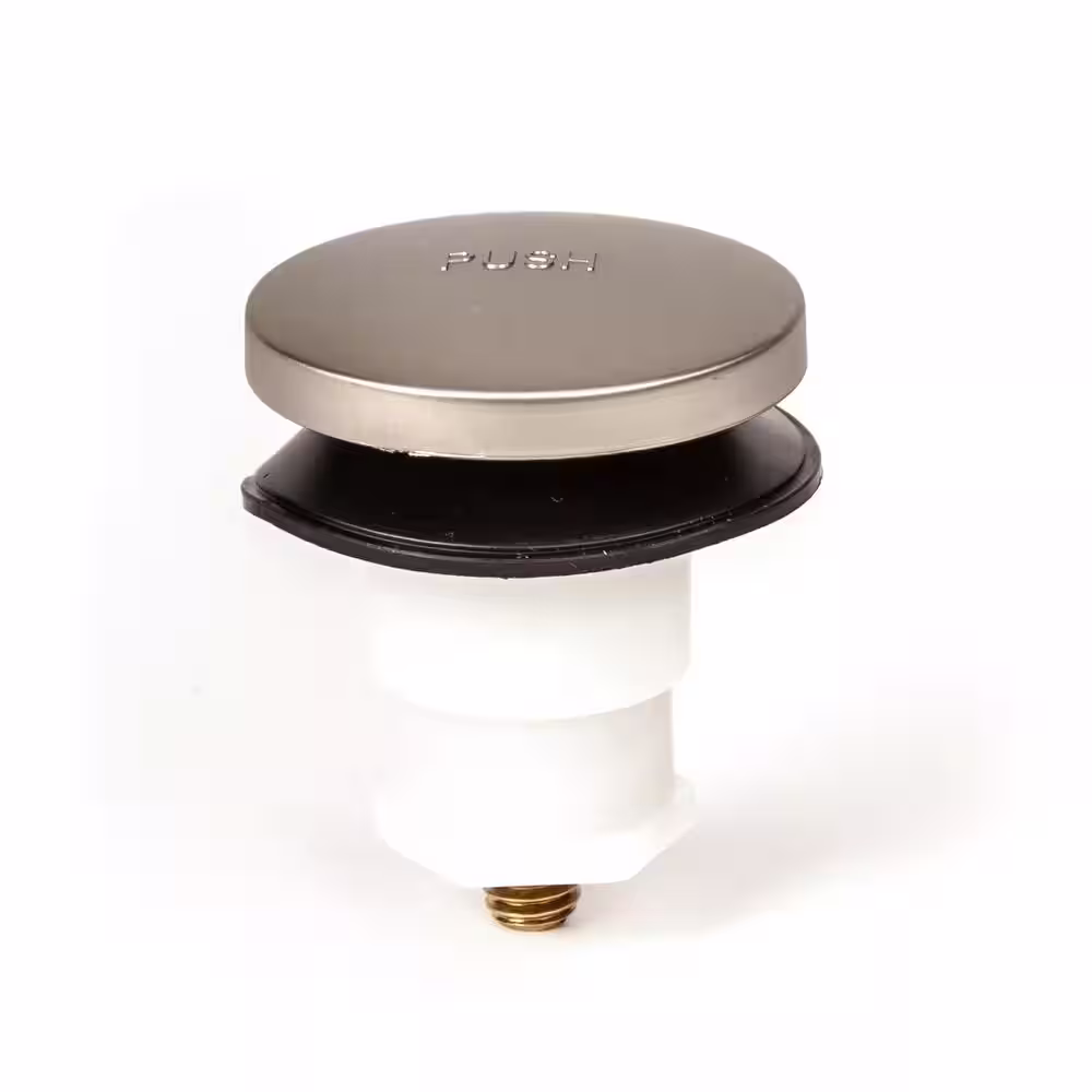 PF WaterWorks Fits 3/8 in. and 5/16 in. TubSTRAIN Universal Toe Touch Hair Catcher Bathtub Drain Stopper in Brushed Nickel
