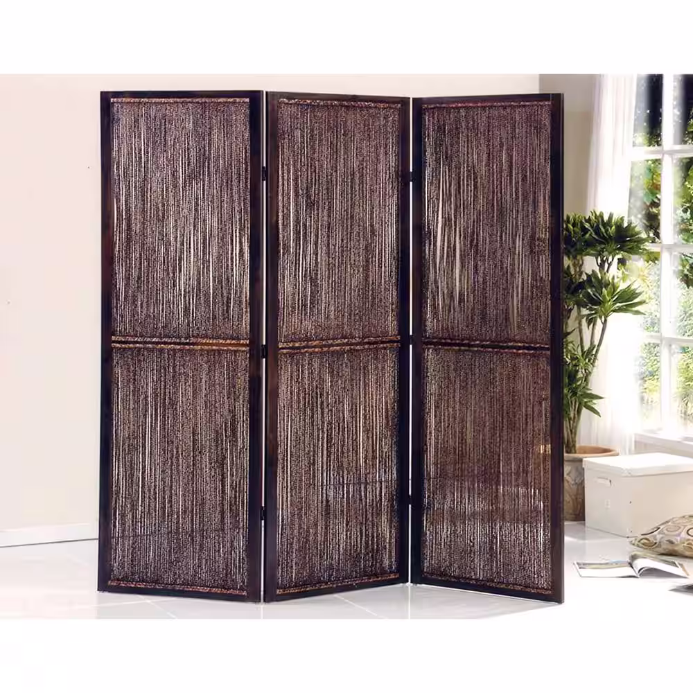 HomeRoots Mariana 6 ft. Brown 3-Panel Screen Divider