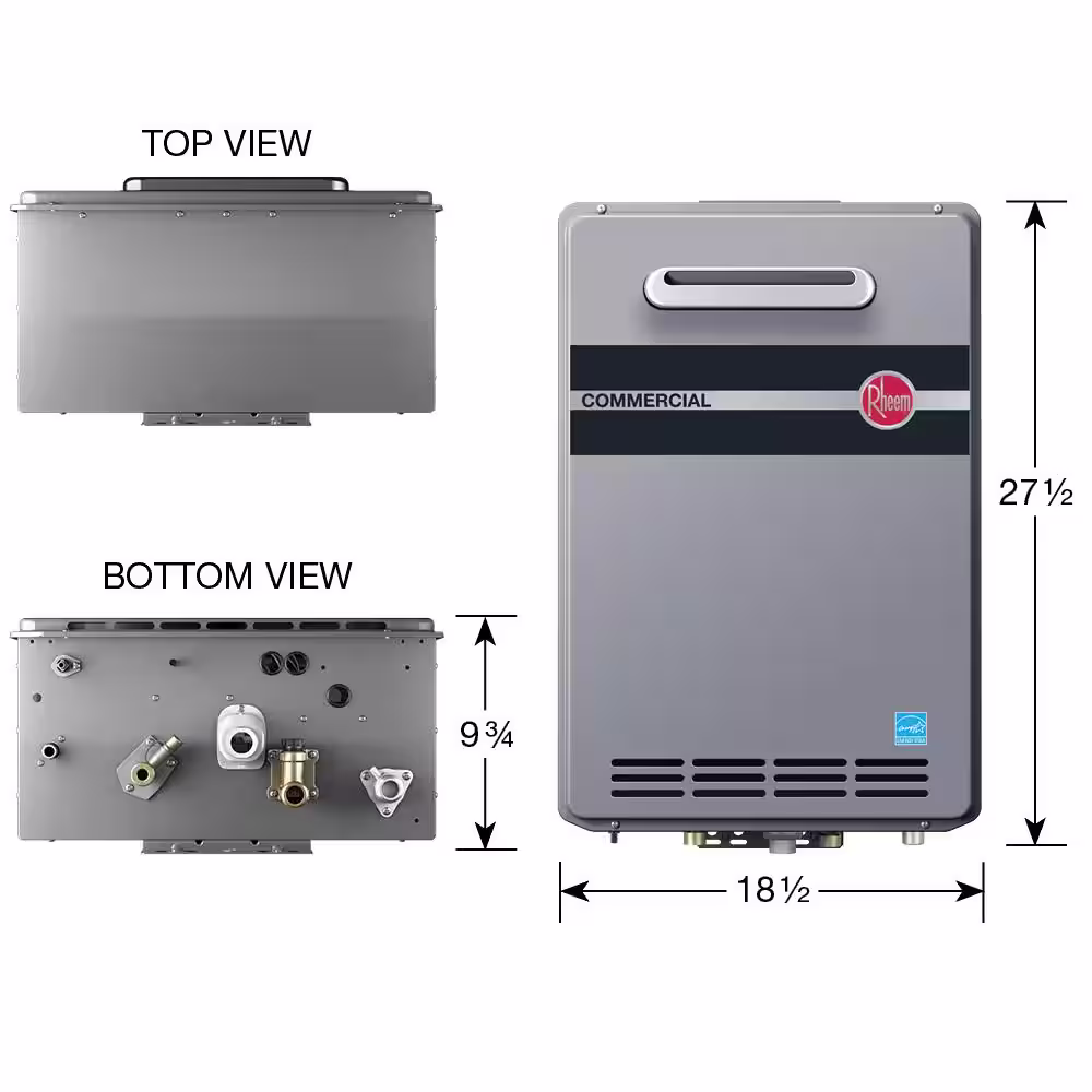 Rheem Commercial 9.5 GPM Natural Gas High Efficiency Outdoor Tankless Water Heater