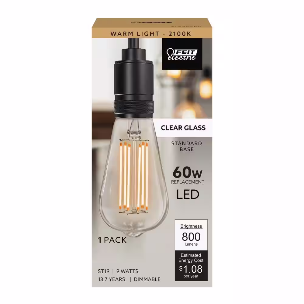 Feit Electric 60-Watt Equivalent ST19 Dimmable Cage Filament Clear Glass E26 Vintage Edison LED Light Bulb, Warm White (12-Pack)