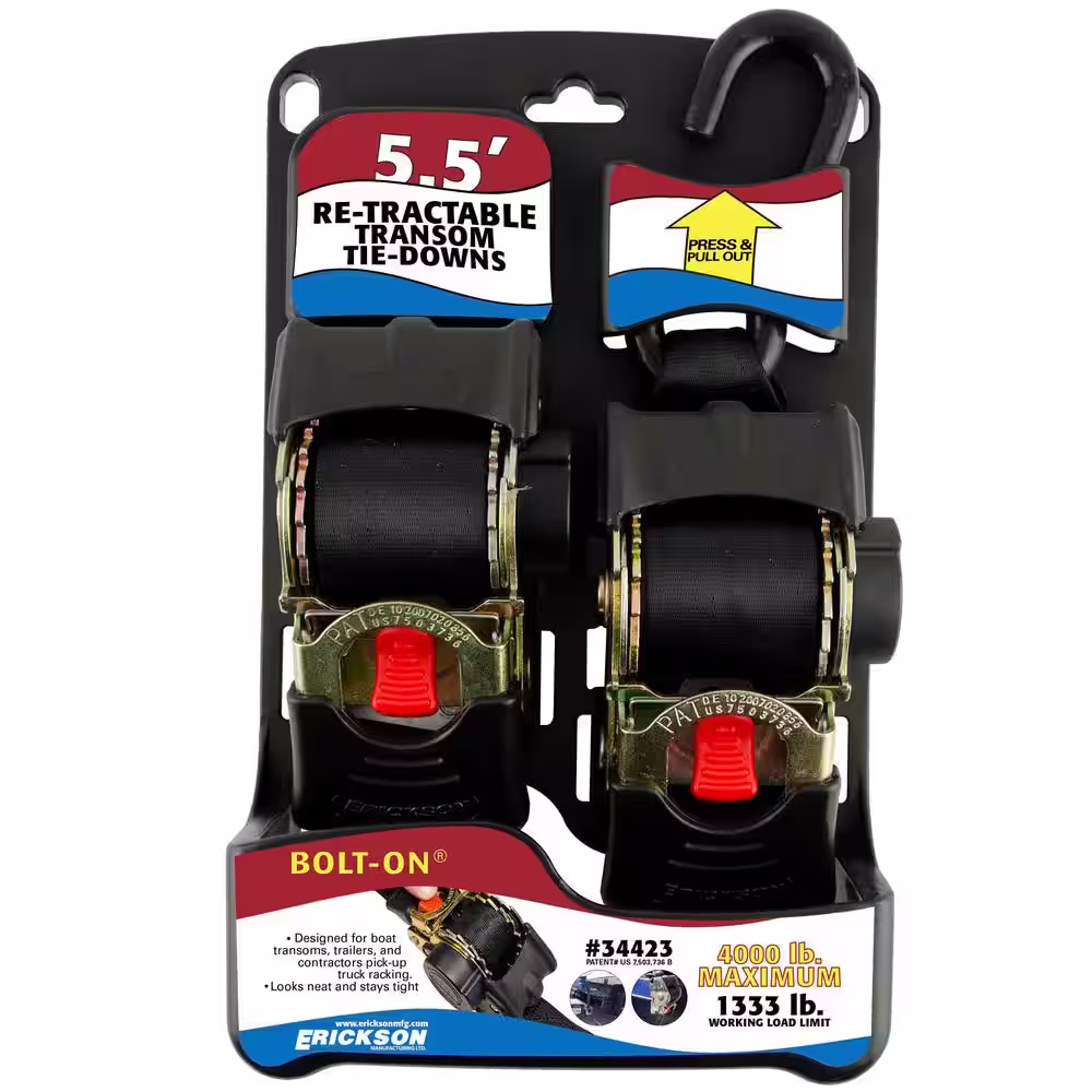 Erickson 2 in. x 5.5 ft. 4000 lbs. Bolt On Retractable Ratchet Strap (2-Pack)