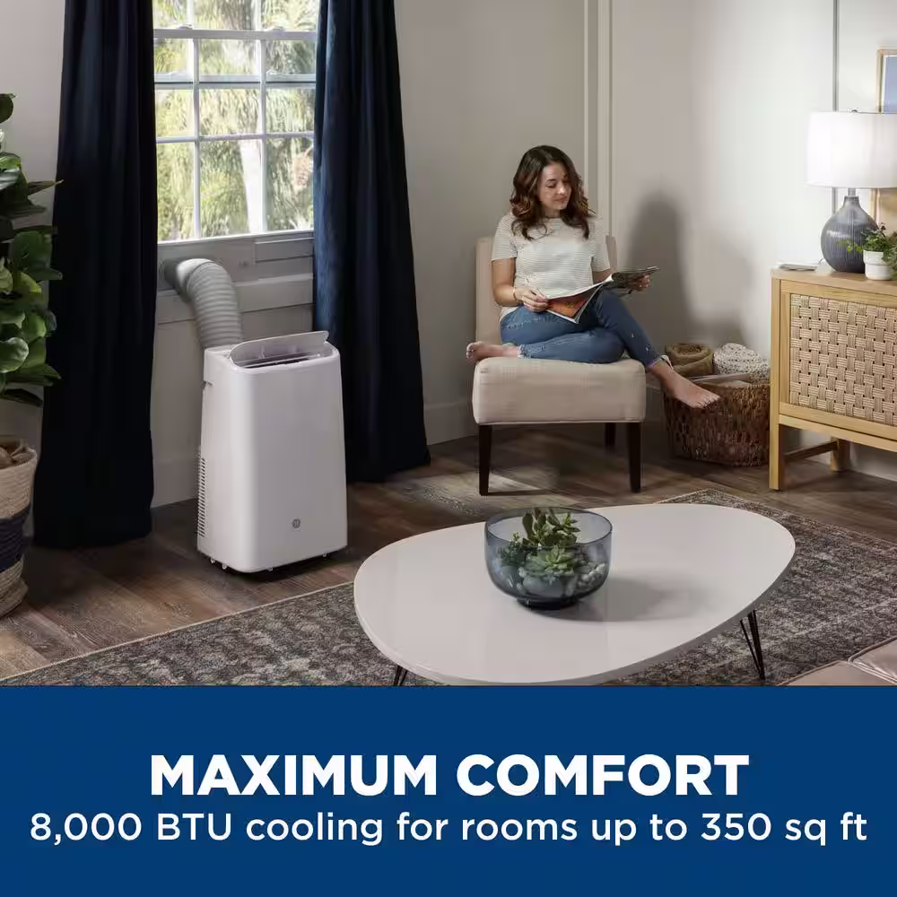 GE 8,000 BTU 3-in-1 Portable Air Conditioner for 350 sq. ft. Medium Rooms with Dehumidifier and Remote in White