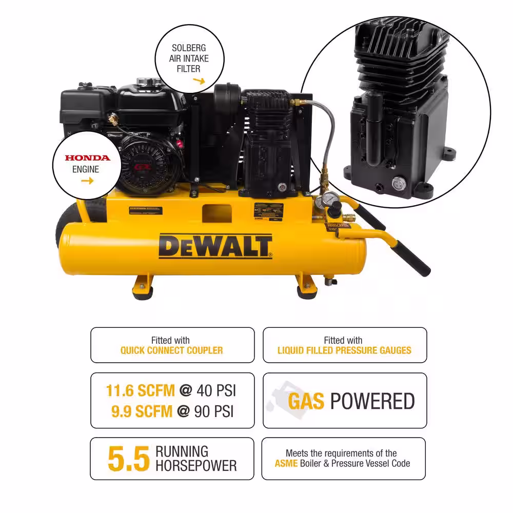 DEWALT 8 Gal. 150 PSI 5.5 HP Belt Drive Gas-Powered Wheelbarrow Air Compressor