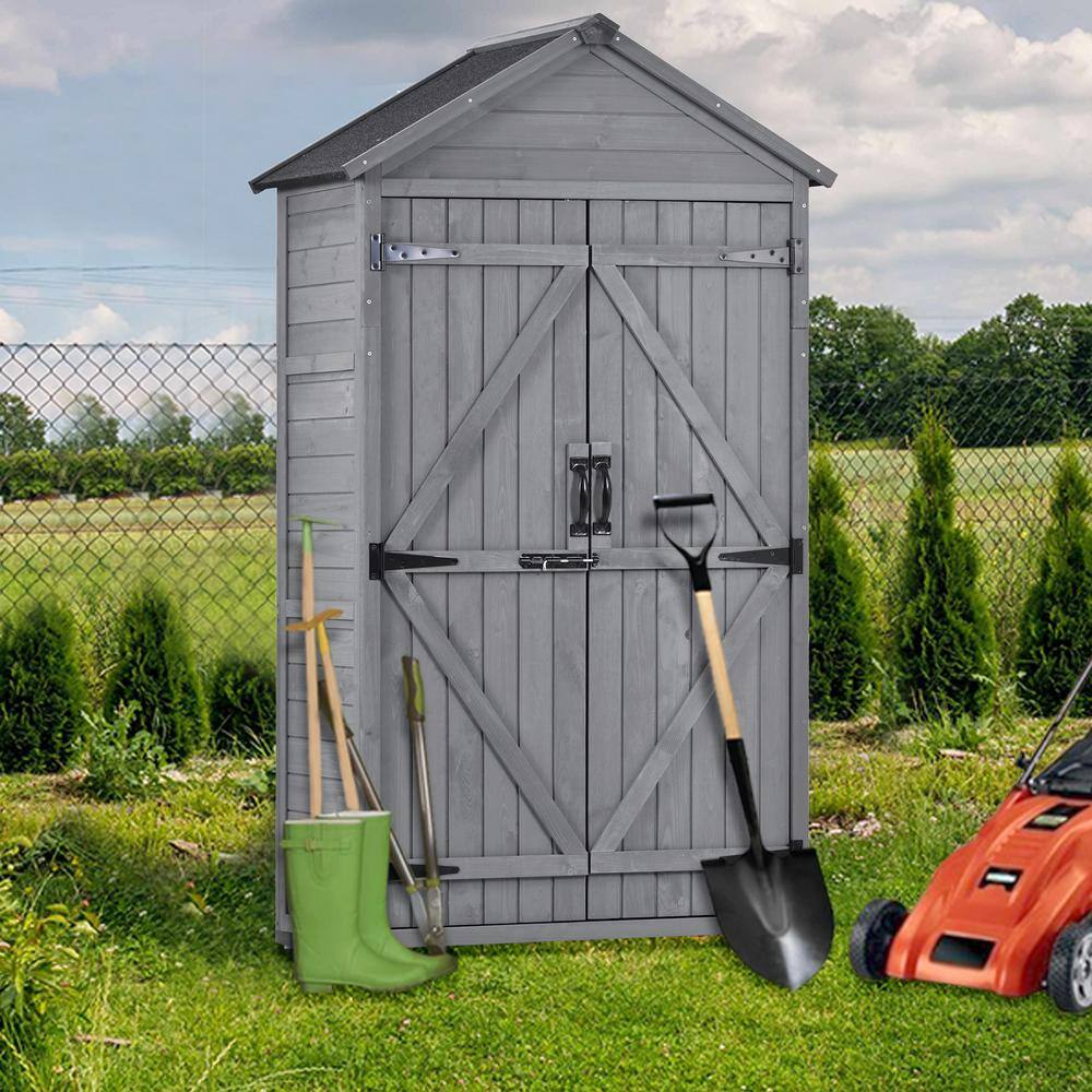 None Gray 2.95 ft. W x 1.87 ft. D Wood Waterproof Storage Shed with 3-tier Shelves and Lockable Doors (5.52 sq. ft.)