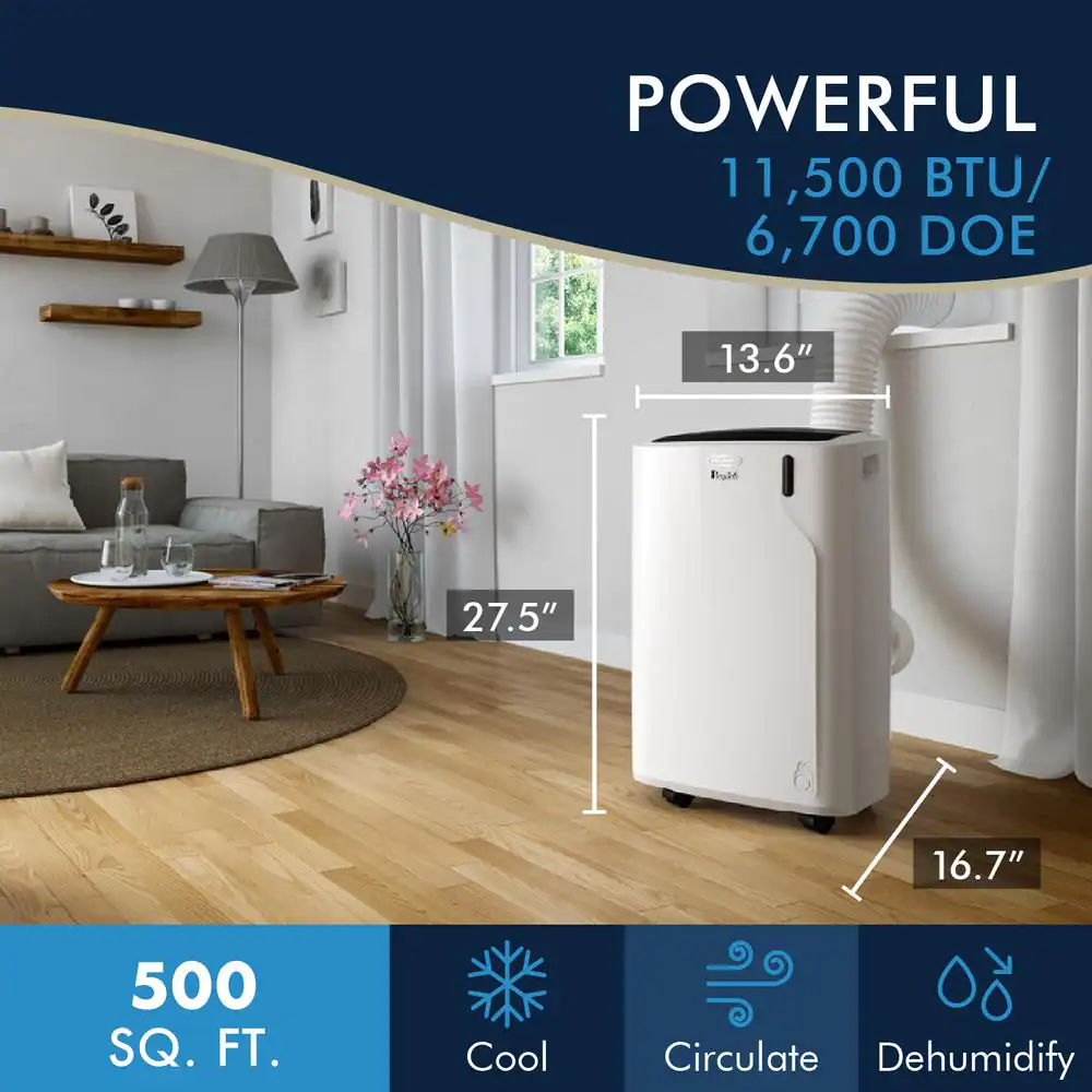 DeLonghi 11,500 BTU 3-Speed 500 sq. ft. Portable Air Conditioner with Compact Design and Eco Friendly Gas