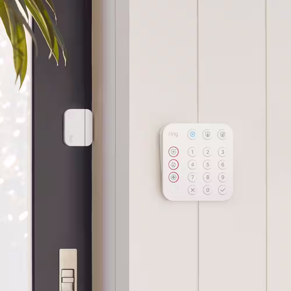 Ring Alarm Kit 2nd Gen (8-Pack) with Video Doorbell - Satin Nickel with Stick Up Cam Battery, White