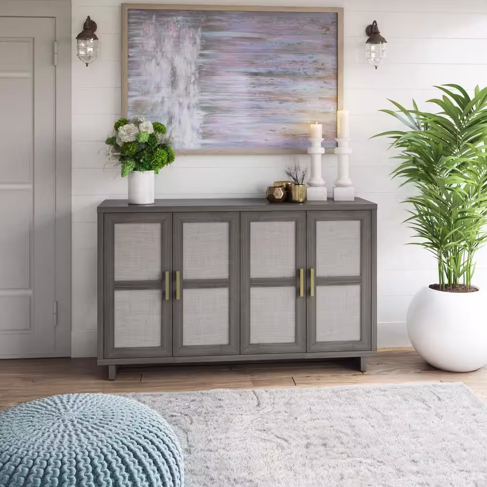 Twin Star Home Crete Oak MDF 59.5 in. Coastal Sideboard with Linen Inspired Accents
