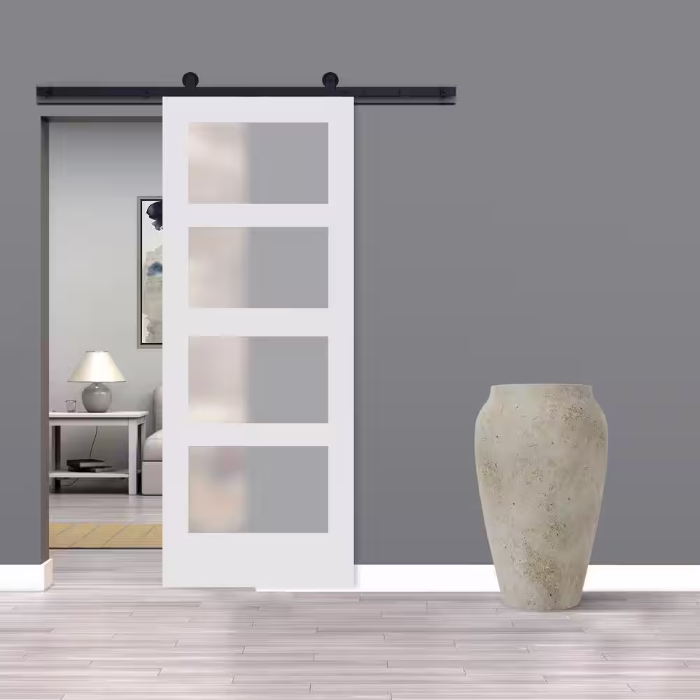 Stile Doors 24 in. x 80 in. 4 Lite Satin Etched Glass Primed MDF Interior Door Slab
