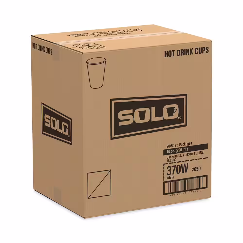 SOLO White 10 oz. Single-Sided Disposable Paper Cups, Hot Drinks (1000 Per Case)