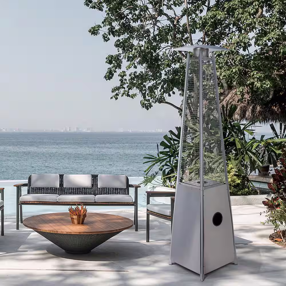 None Outdoor 40000 BTU Residential Silver Steel Pyramid Flame Heater