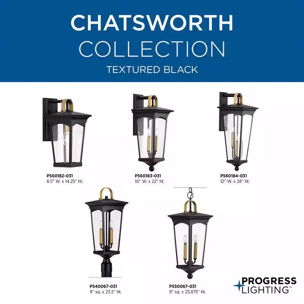 Progress Lighting Chatsworth Collection 2-Light Textured Black Clear Glass New Traditional Outdoor Post Lantern Light