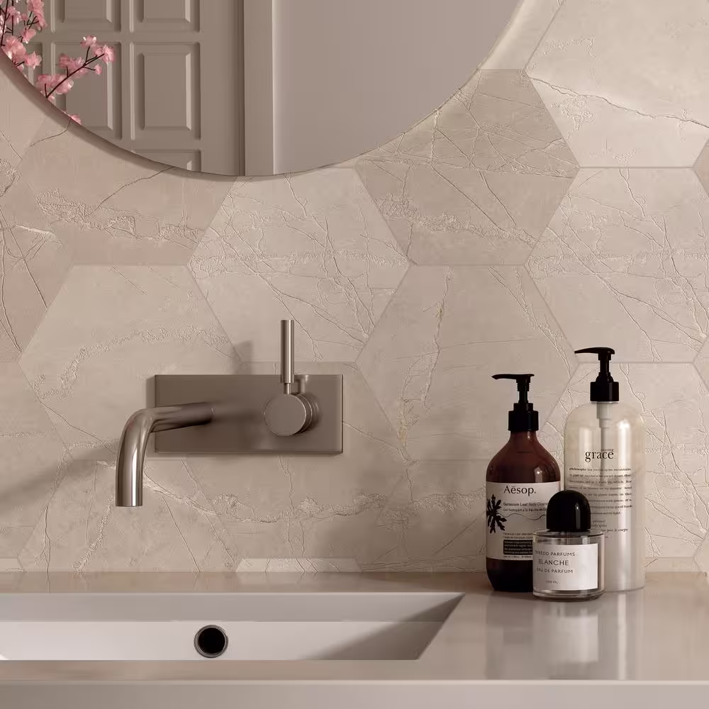 MOLOVO Elegance Beige Hexagon 7.7 in. x 8.9 in. Matte Porcelain Marble look Floor and Wall Tile (9.05 sq. ft./Case)