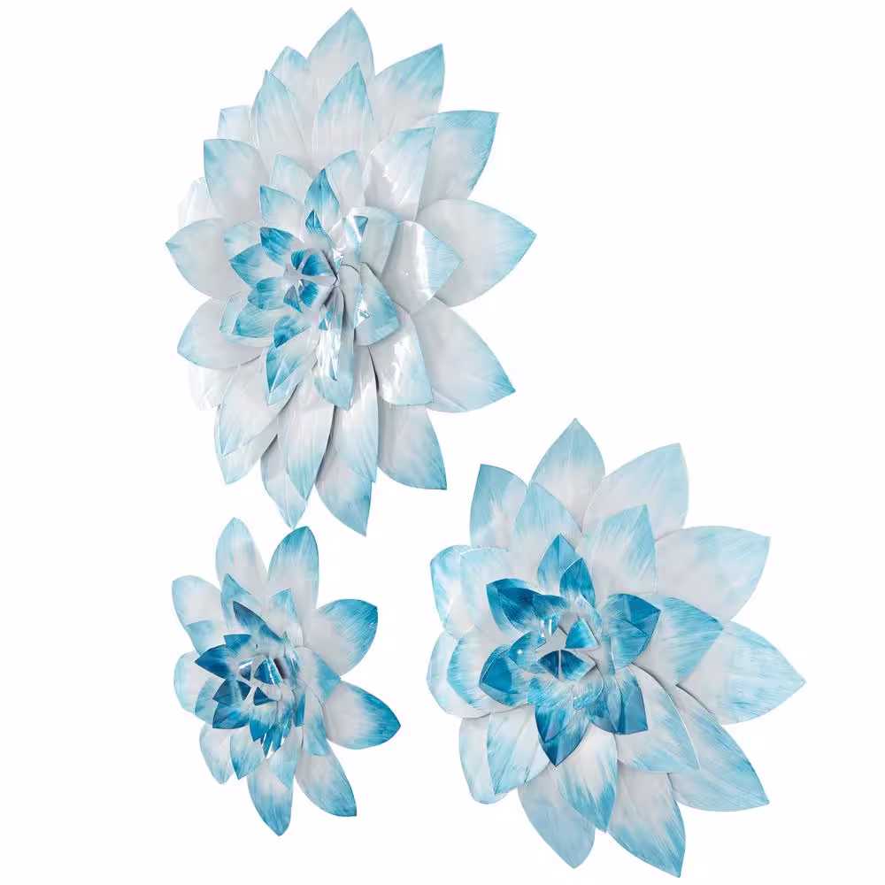 Novogratz 22 in., 17 in., 15 in. Blue Metal Modern Floral Wall Decor (Set of 3)