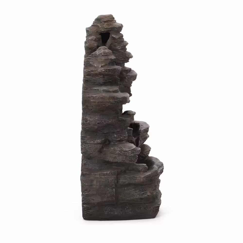 Noble House Appling Outdoor 23.5 in. 4-Tier Rock Waterfall Fountain