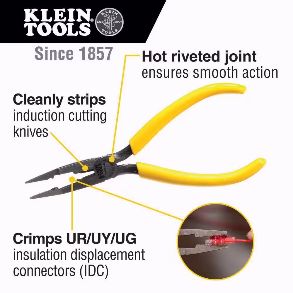Klein Tools 6 in. Long Nose Connector Crimping Pliers with Skinning Hole