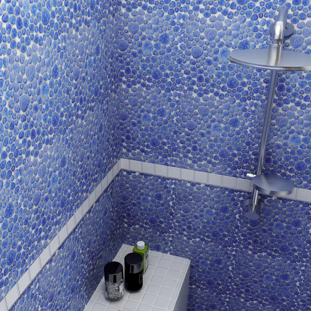 Merola Tile Pebble Blue Cloud 11 in. x 11 in. Porcelain Mosaic Tile (8.6 sq. ft./Case)